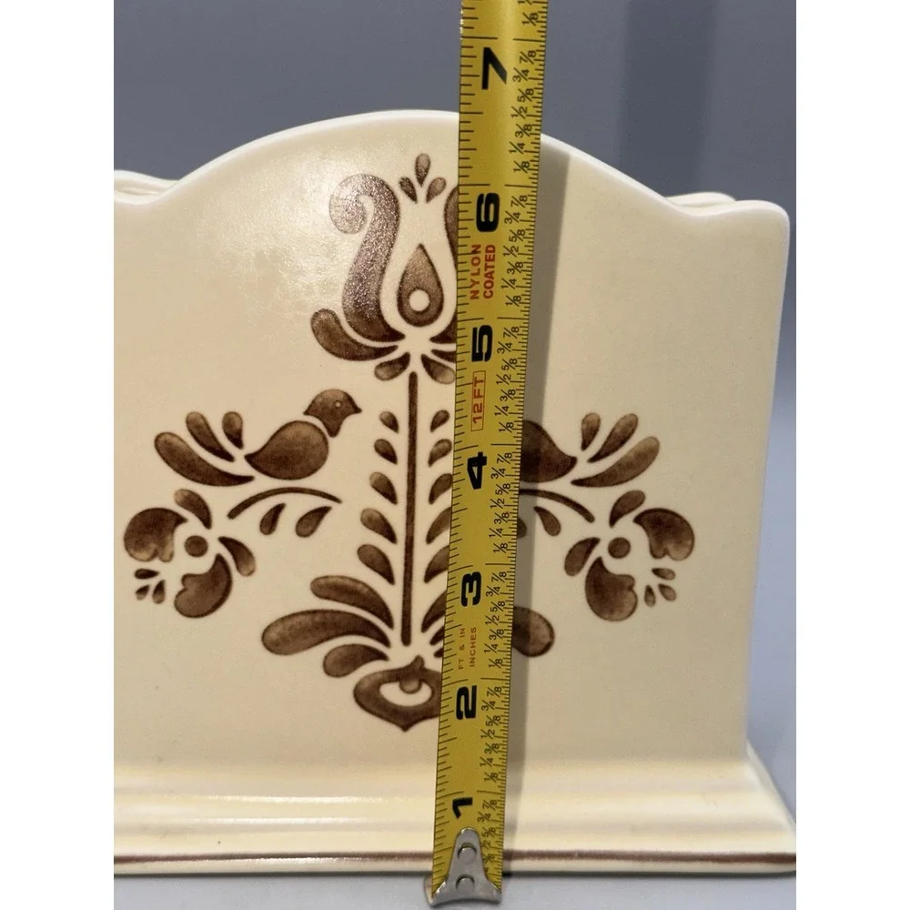 Pfaltzgraff Village Stoneware Napkin Holder Mail Organizer Folk Art Bird
